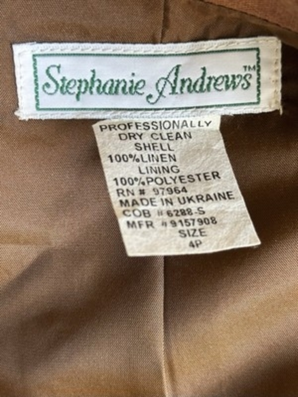 Vintage Stephanie Andrews Women's Brown Linen Suit 4P Double Breasted NWT - Picture 9 of 11